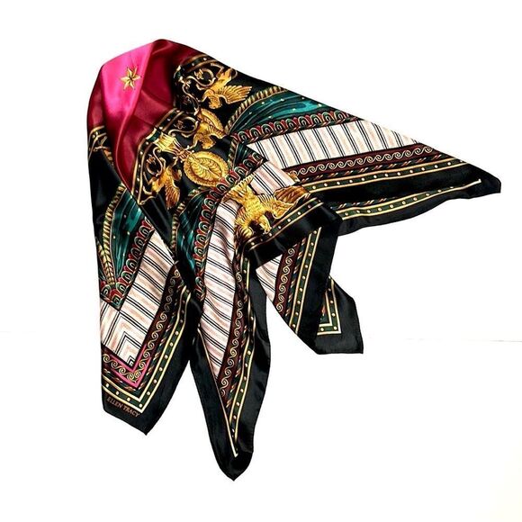 Linda Allard Ellen Tracy Silk Square Scarf Golden Eagles Print Japan - Picture 3 of 14
